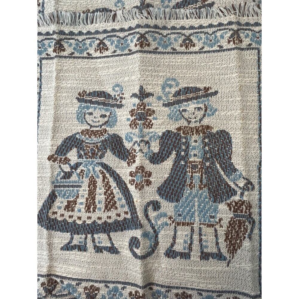 Vtg Kolf Blue Woven Tapestry Square Mats Austrian Boy Girl Linen Blend Set of 3